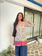 Warli Art kurti | Corset back | Short kurti