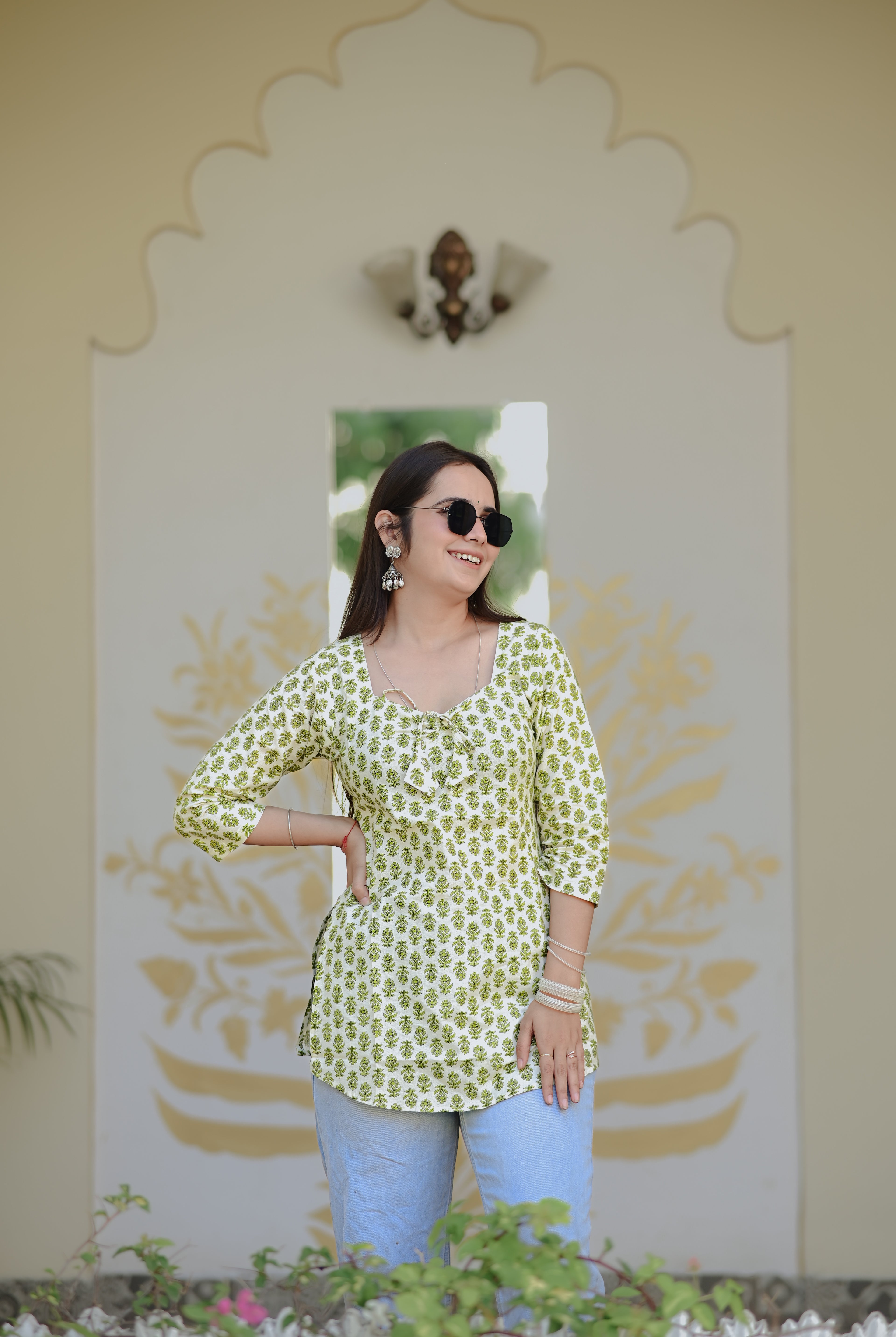 Hariyali Kurti | Corset back| Convertible sweetheart neck |100% pure cotton | ClubTara