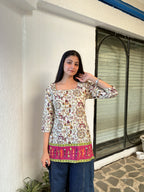 Warli art kurti | Pink color | Corset back