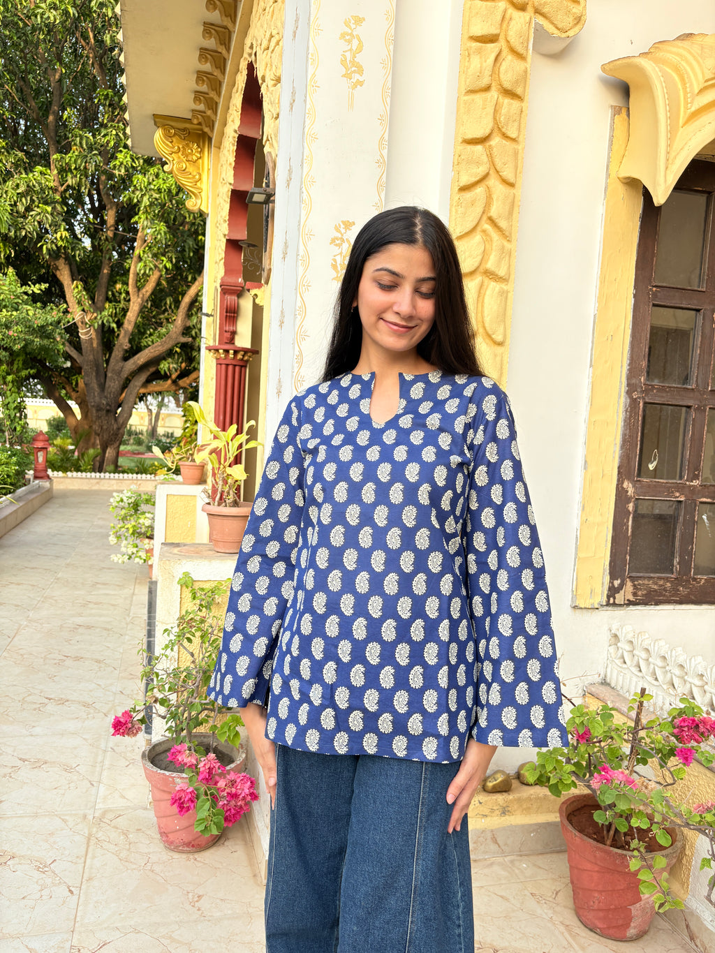 Neelpari kurti | Bell sleeves | navy blue