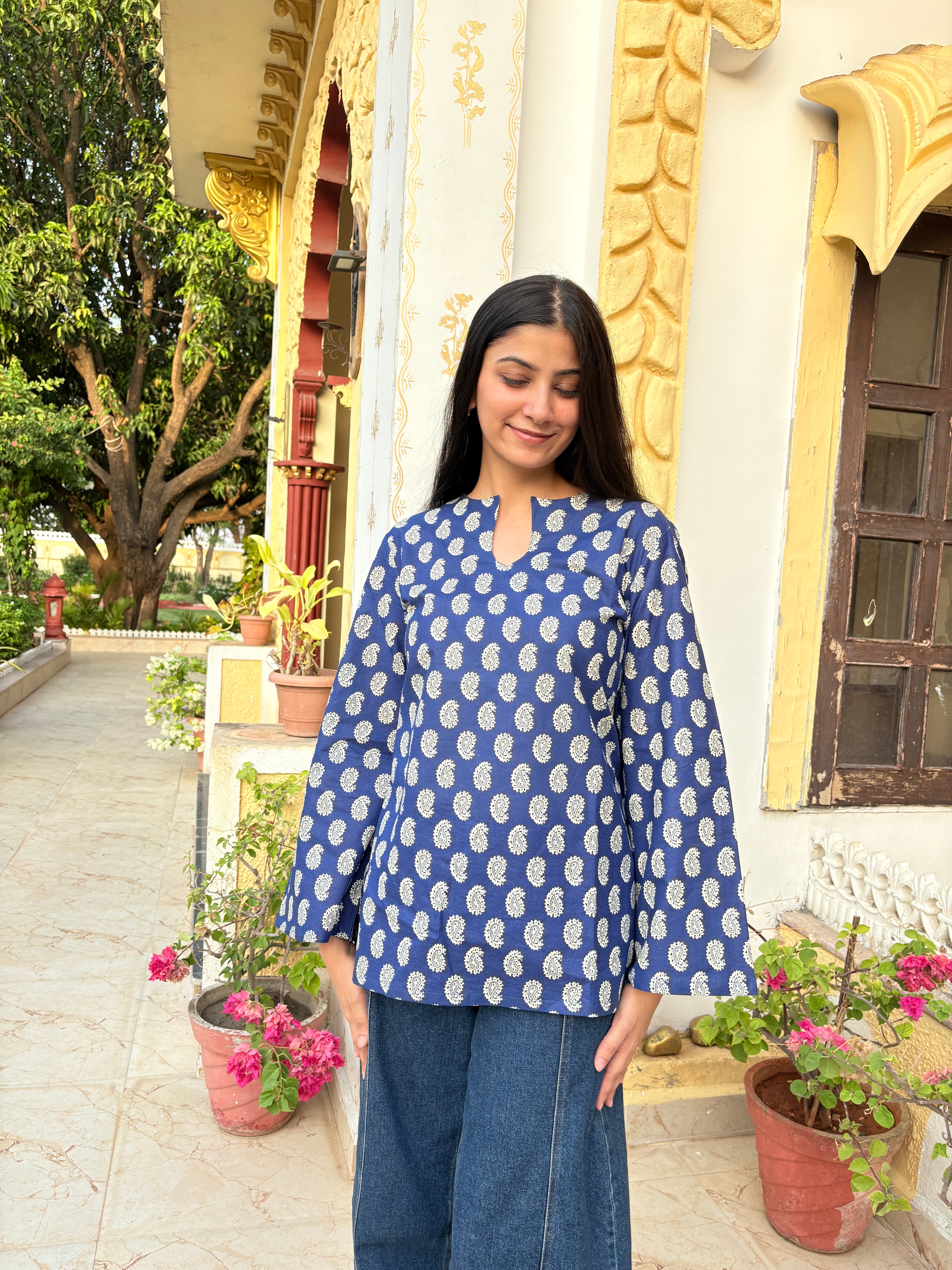 Neelpari kurti | Bell sleeves | navy blue