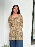 Warli print kurti | Beige color | Detailed sleeves | corset back